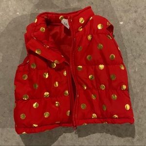 GIRL 6-9month puffy vest VALENTINES red gold dots